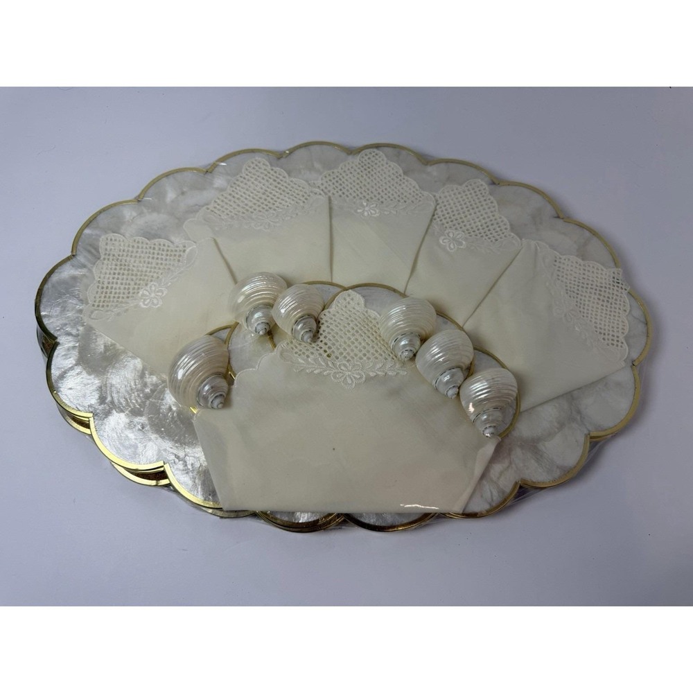 Capiz Shell Mother of Pearl Oval Placemats‎ Set of 6 with Napkins & Napkin Rings